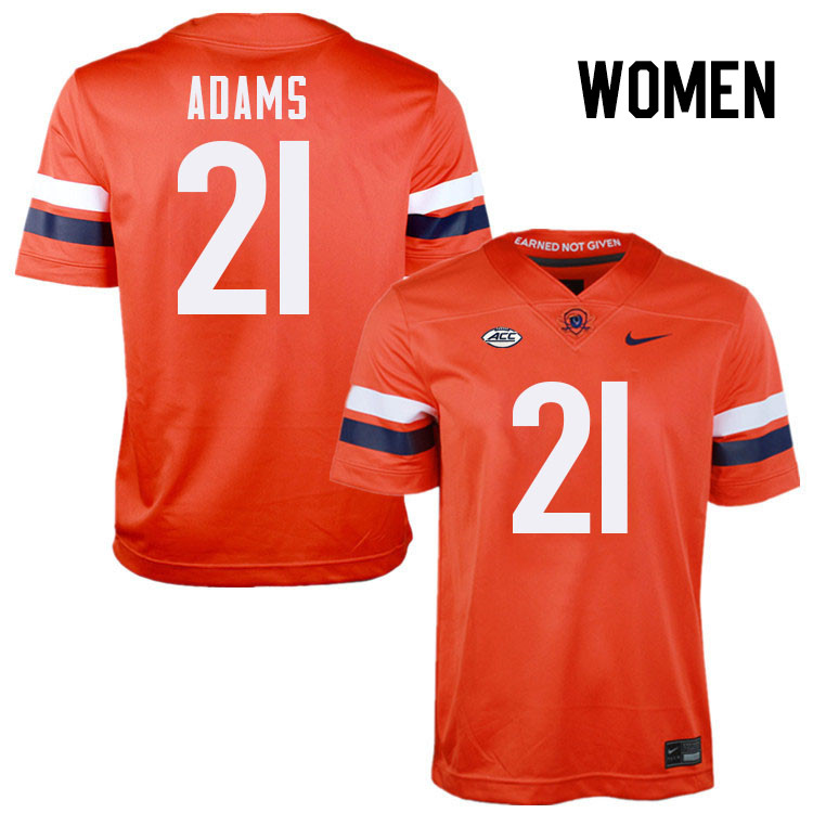 Women Virginia Cavaliers #21 Keke Adams College Football Jerseys Stitched-Orange